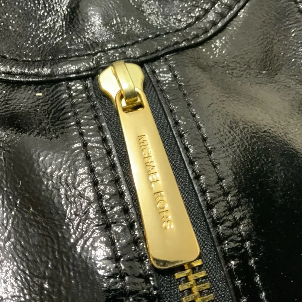 Michael Kors Textured Leather Zipper Shoulder Black Bag Purse